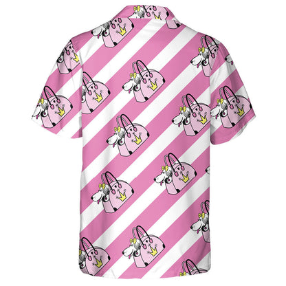 Small Dog In A Carrying Bag On A Striped Background Hawaiian Shirt, Hawaiian Shirt Gift, Christmas Gift