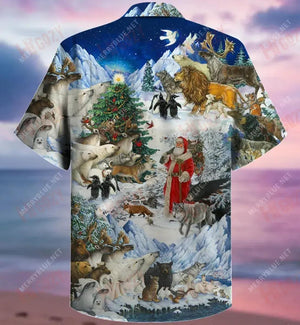 Wildlife Christmas Unisex Short Sleeve Shirt Vacation Hawaiian T Shirts Hawaiian Crazy Shirts Hawaiian Shirt Pattern, Hawaiian Shirt Gift, Christmas Gift