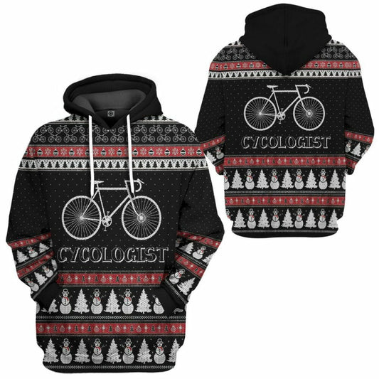 3D Hässlicher Weihnachts-Cycologist-Hoodie mit Aufschrift „Cycologist“