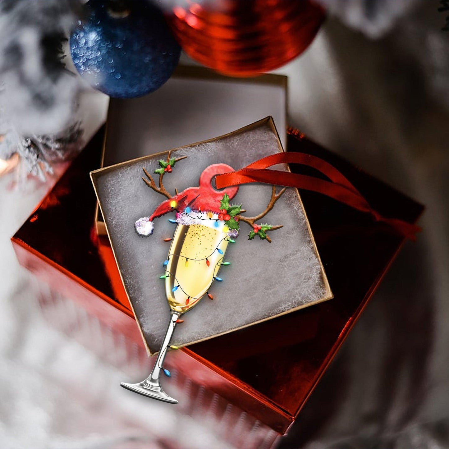 Champagne Christmas Lights Shape Ornament, Happy Christmas Ornament, Christmas Gift, Christmas Decoration