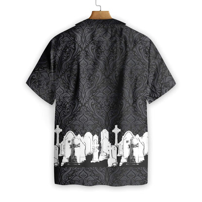 Graveyard Skull Goth Black Background Hawaiian Shirt,Hawaiian Shirt Gift, Christmas Gift