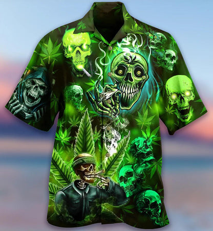 Skull So High Tropical Leaves Green Theme Design Hawaiian Shirt, Hawaiian Shirt Gift, Christmas Gift