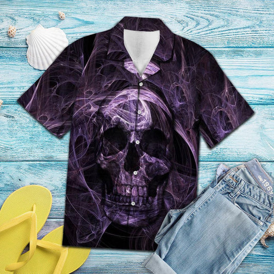 Abstract Purple Smoke With Skull Hawaiian Shirt, Hawaiian Shirt Gift, Christmas Gift