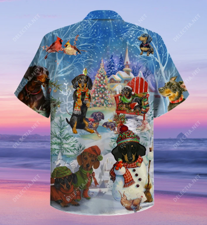 Dachshund Merry Christmas Hawaiian Shirt, Hawaiian Shirt Gift, Christmas Gift