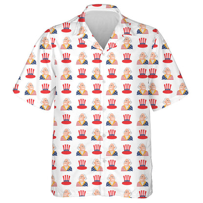 Cartoon George Washington And Uncle Sam Hat Pattern Hawaiian Shirt, Hawaiian Shirt Gift, Christmas Gift