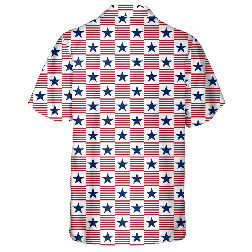 Usa Patriotic Panoramic Check Pattern With Stripes And Stars Hawaiian Shirt, Hawaiian Shirt Gift, Christmas Gift