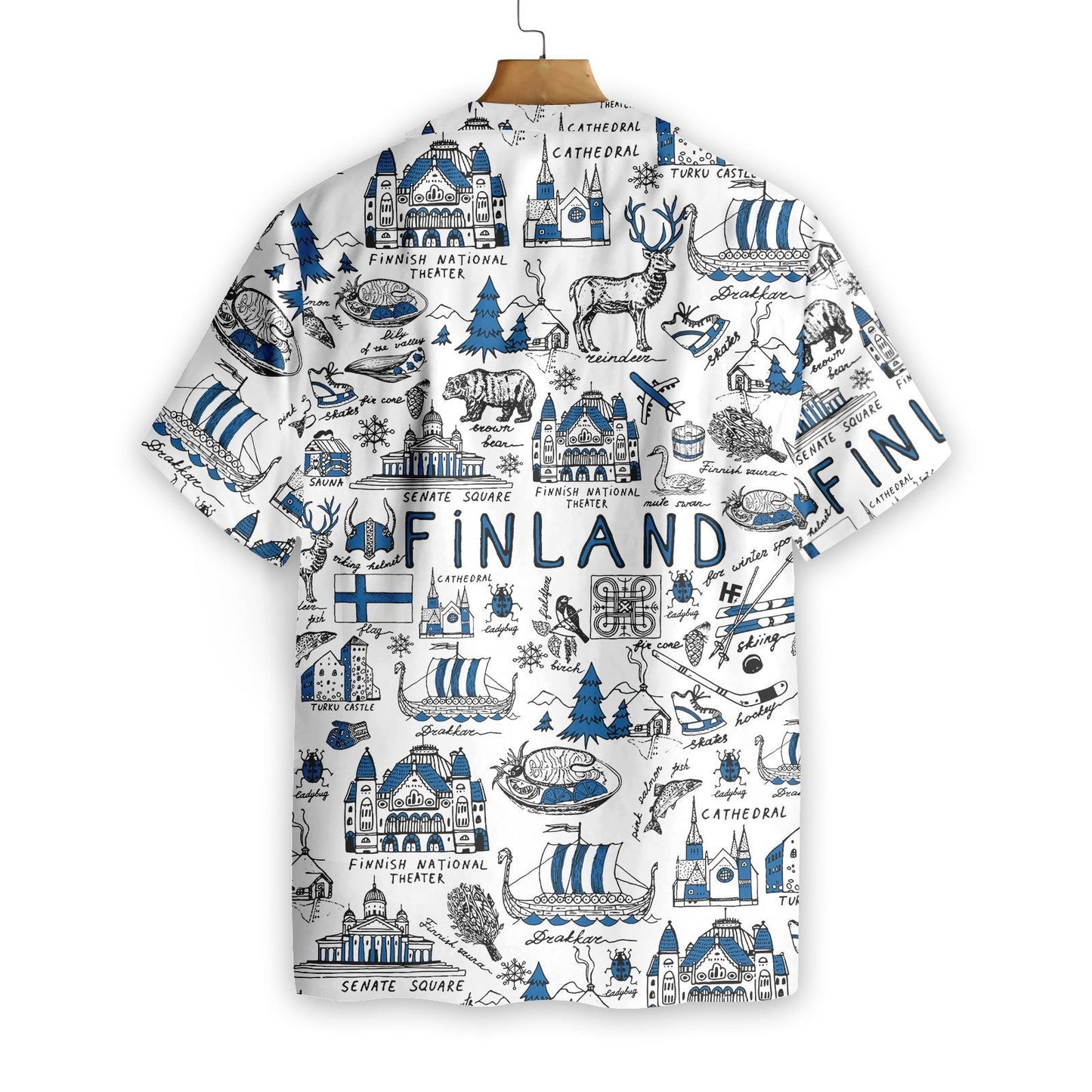 Navy And White Design Hawaiian Shirt I Love Finland Doodle, Hawaiian Shirt Gift, Christmas Gift