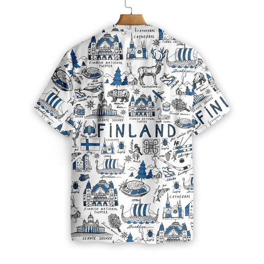 Navy And White Design Hawaiian Shirt I Love Finland Doodle, Hawaiian Shirt Gift, Christmas Gift