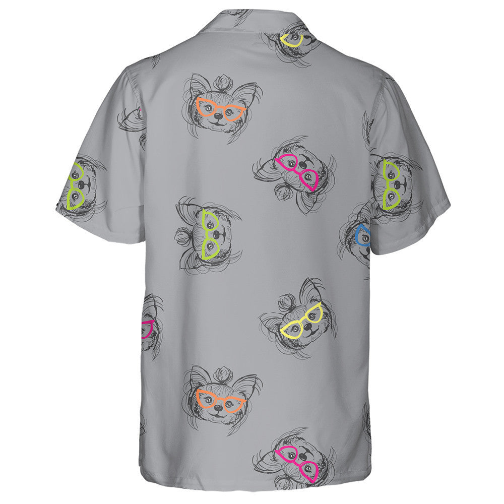 York Terrier Dog Sketch Drawing With Colorful Sunglass Hawaiian Shirt, Hawaiian Shirt Gift, Christmas Gift