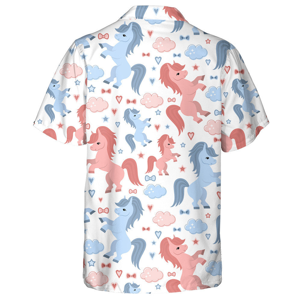Blue And Light Red Little Horse With Clouds Hawaiian Shirt, Hawaiian Shirt Gift, Christmas Gift