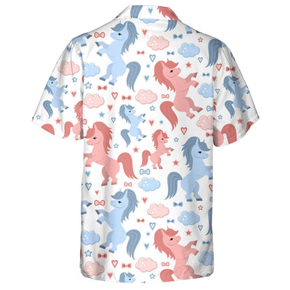 Blue And Light Red Little Horse With Clouds Hawaiian Shirt, Hawaiian Shirt Gift, Christmas Gift
