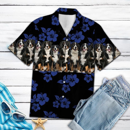 Awesome Bernese Mountain Dog Group On Hibiscus Pattern Hawaiian Shirt, Hawaiian Shirt Gift, Christmas Gift