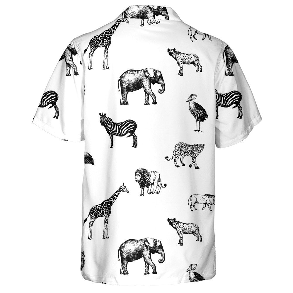 Sketch Style Wild Animals White Background Pattern Hawaiian Shirt, Hawaiian Shirt Gift, Christmas Gift
