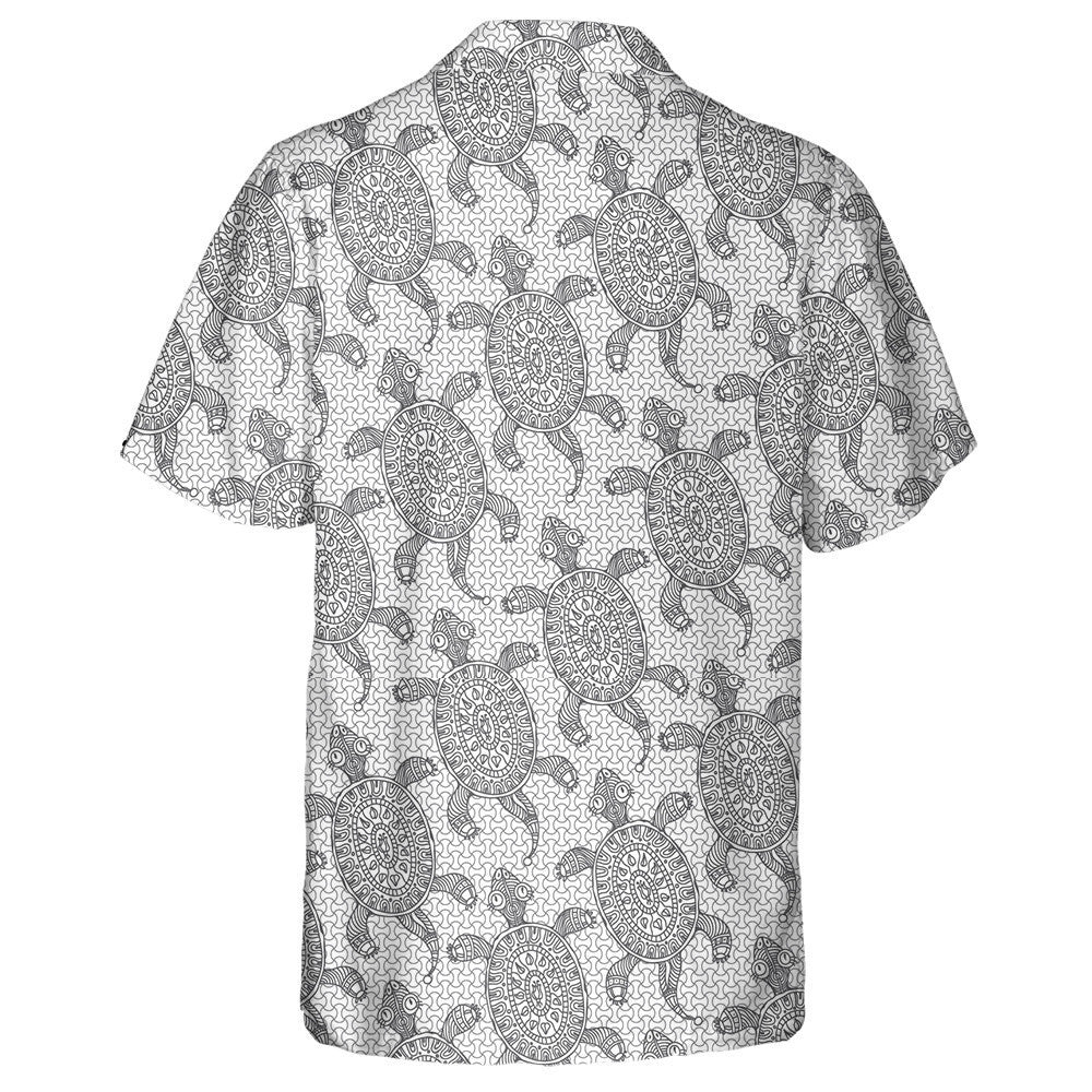 Light Grey Little Turtle Silhouette With Decorative Ethnic Hawaiian Shirt, Hawaiian Shirt Gift, Christmas Gift