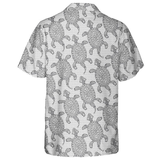 Light Grey Little Turtle Silhouette With Decorative Ethnic Hawaiian Shirt, Hawaiian Shirt Gift, Christmas Gift