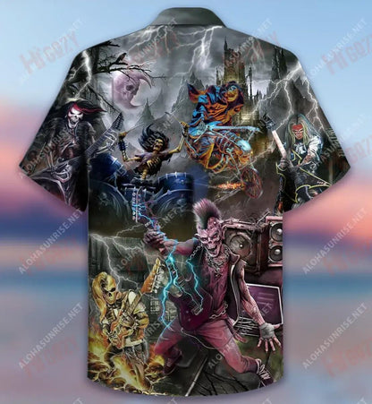 Skull On Party Music At Midnight Short Hawaiian Shirt Hobbies Tropical Shirts Best Hawaiian Shirts Funny Hawaiian Shirts, Hawaiian Shirt Gift, Christmas Gift