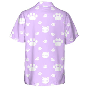 White Cats And Paws On Purple Background Hawaiian Shirt, Hawaiian Shirt Gift, Christmas Gift