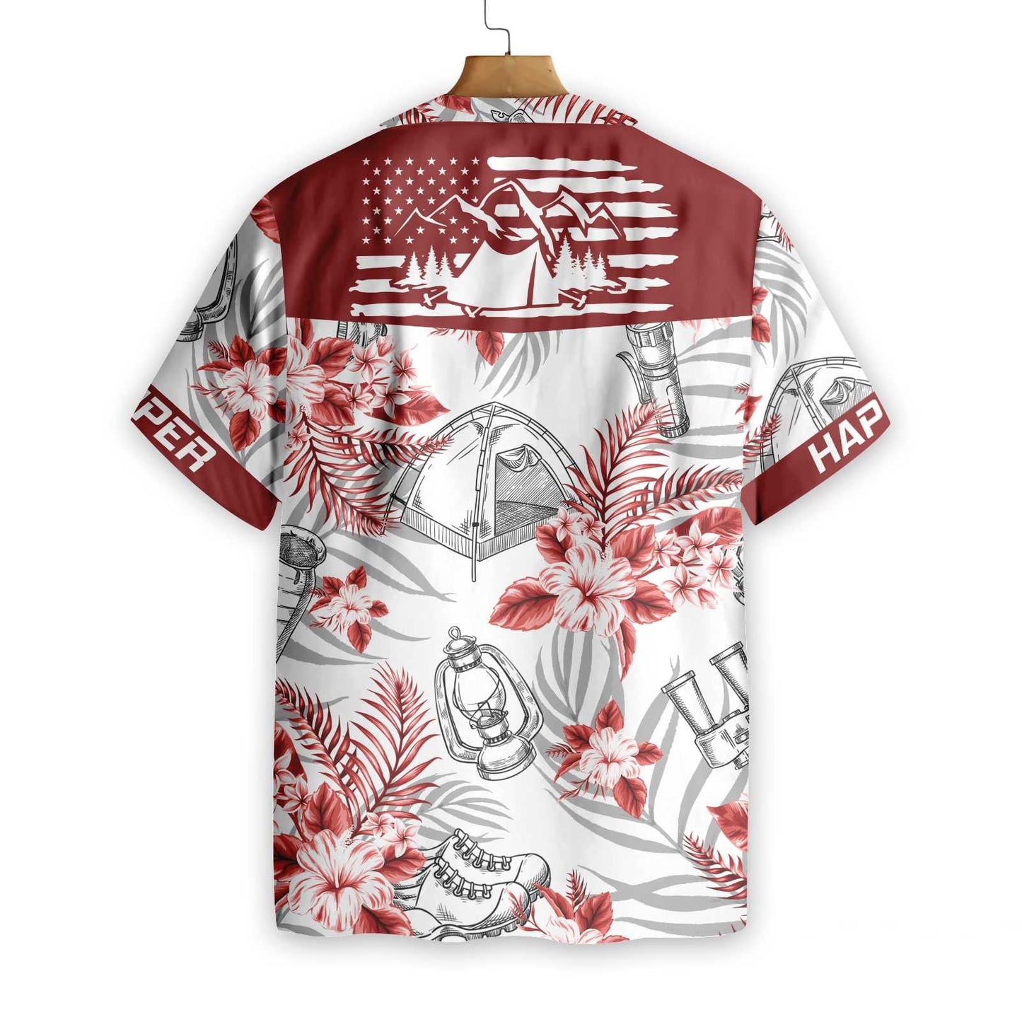 Black And Red Happy Camper Hawaiian Shirt, Hawaiian Shirt Gift, Christmas Gift