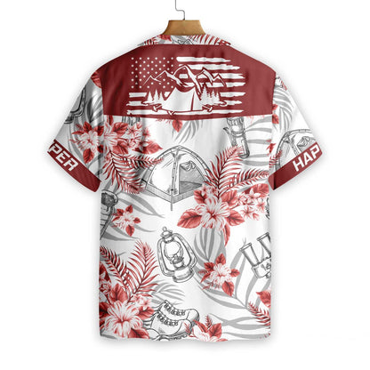 Black And Red Happy Camper Hawaiian Shirt, Hawaiian Shirt Gift, Christmas Gift