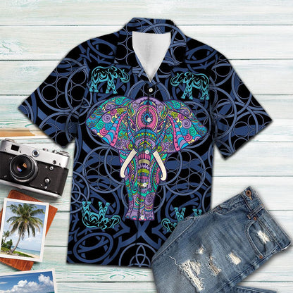 Hippie Colorful Elephant Blue Mandala Circle Pattern Hawaiian Shirt, Hawaiian Shirt Gift, Christmas Gift