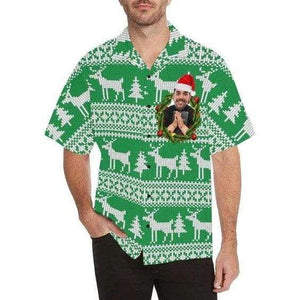 Custom Photo Hawaiian Shirt Christmas Green Knitted Pattern, Christmas Gift