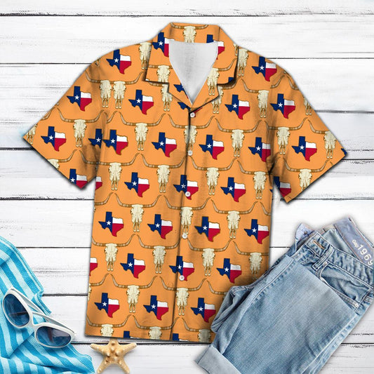 Abstract Flag Of Texas Longhorn Vintage Pattern Hawaiian Shirt, Hawaiian Shirt Gift, Christmas Gift