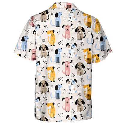Hand Drawn Childish Dog Doodles Scandinavian Style Hawaiian Shirt, Hawaiian Shirt Gift, Christmas Gift