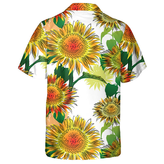 Burnt Yellow And Orange Sunflower And Leaves Drawing Pattern Hawaiian Shirt, Hawaiian Shirt Gift, Christmas Gift