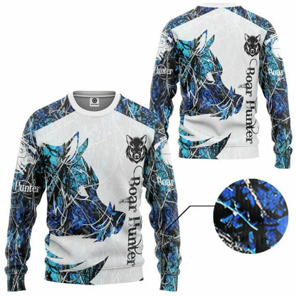 3D Wildschwein Jäger Blau Benutzerdefinierte T-shirt Hoodie Bekleidung