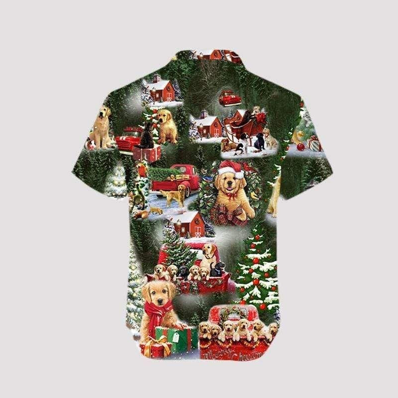 Cute Golden Retriever On Christmas Vintage Style Design Hawaiian Shirt, Hawaiian Shirt Gift, Christmas Gift