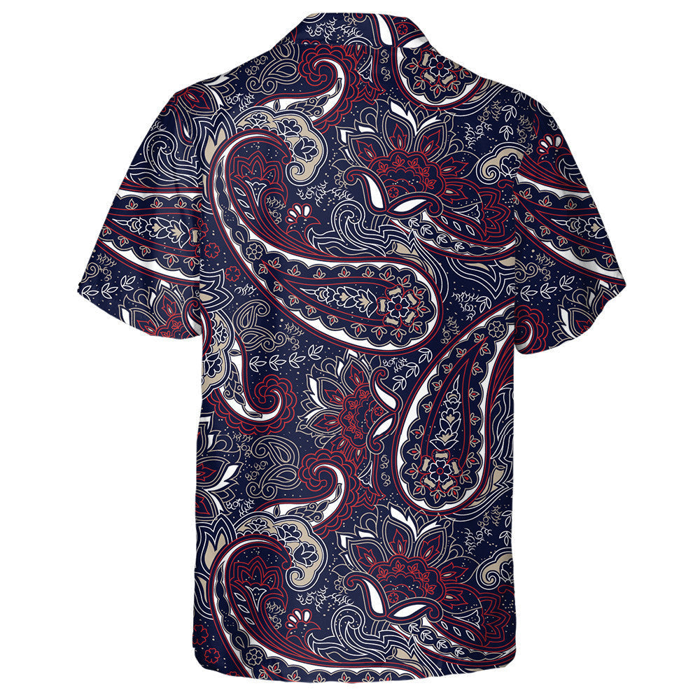 Dark Colors Paisley Floral Pattern On Navy Background Hawaiian Shirt, Hawaiian Shirt Gift, Christmas Gift