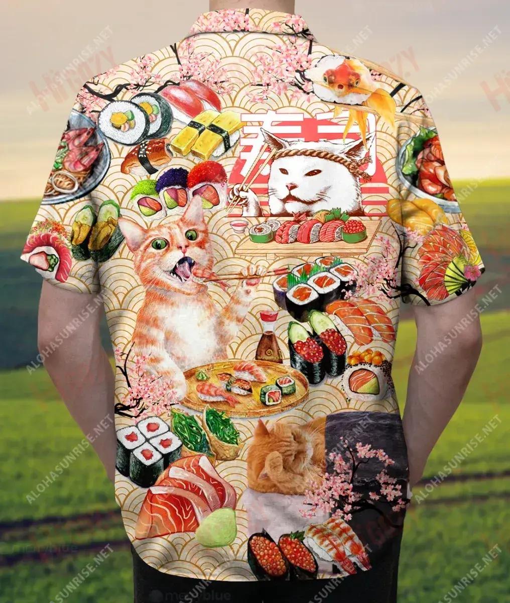 Sushi And Cats Make Me Happy Unisex Hawaiian Shirt Ocean Short Sleeve Best Hawaiian Shirts Hawaiian Shirts For Men, Hawaiian Shirt Gift, Christmas Gift