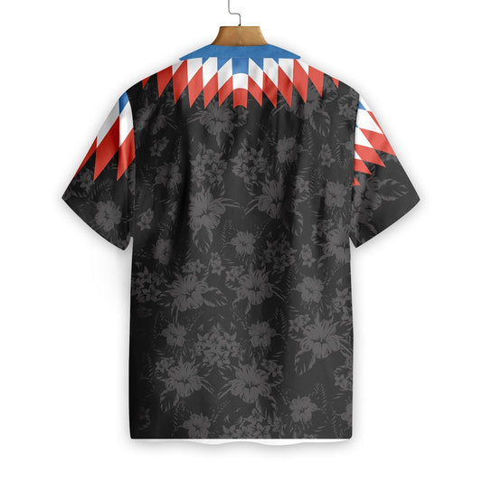 US Flower Vintage Red And Blue Geometric Design Hawaiian Shirt, Hawaiian Shirt Gift, Christmas Gift