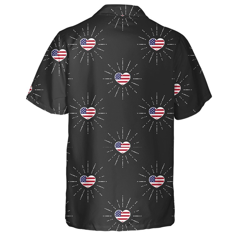 Sparkle Heart Shaped American Flag Monochrome Black Background Hawaiian Shirt, Hawaiian Shirt Gift, Christmas Gift