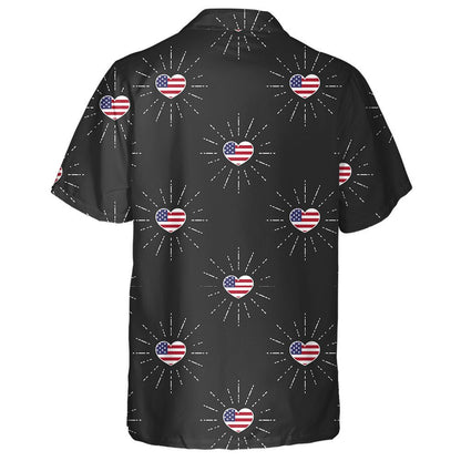Sparkle Heart Shaped American Flag Monochrome Black Background Hawaiian Shirt, Hawaiian Shirt Gift, Christmas Gift