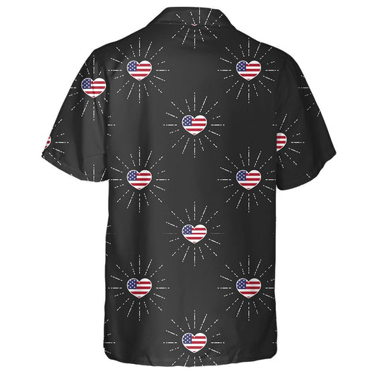 Sparkle Heart Shaped American Flag Monochrome Black Background Hawaiian Shirt, Hawaiian Shirt Gift, Christmas Gift