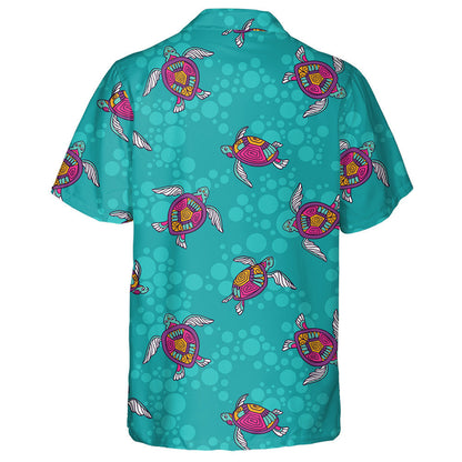 Ornamental Ocean Turtles Blue Ethnic Hand Drawn Hawaiian Shirt, Hawaiian Shirt Gift, Christmas Gift