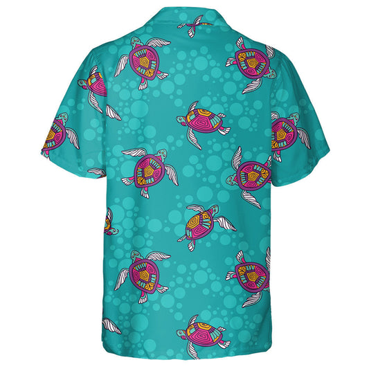Ornamental Ocean Turtles Blue Ethnic Hand Drawn Hawaiian Shirt, Hawaiian Shirt Gift, Christmas Gift