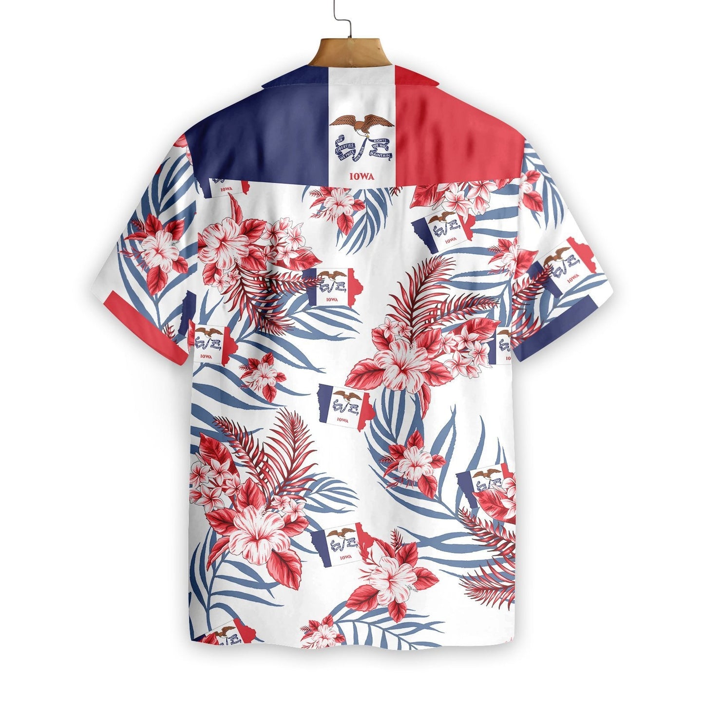 Iowa Proud Pattern With Leaves And Pink Flowers Design Hawaiian Shirt, Hawaiian Shirt Gift, Christmas Gift