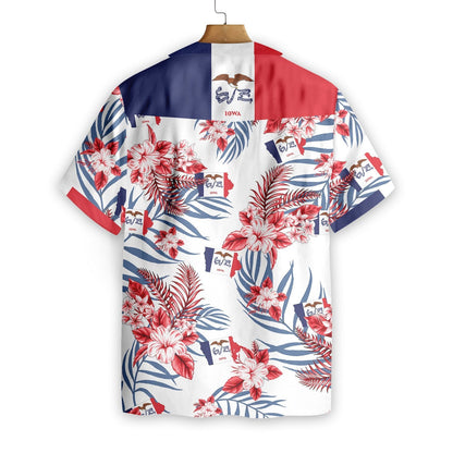 Iowa Proud Pattern With Leaves And Pink Flowers Design Hawaiian Shirt, Hawaiian Shirt Gift, Christmas Gift