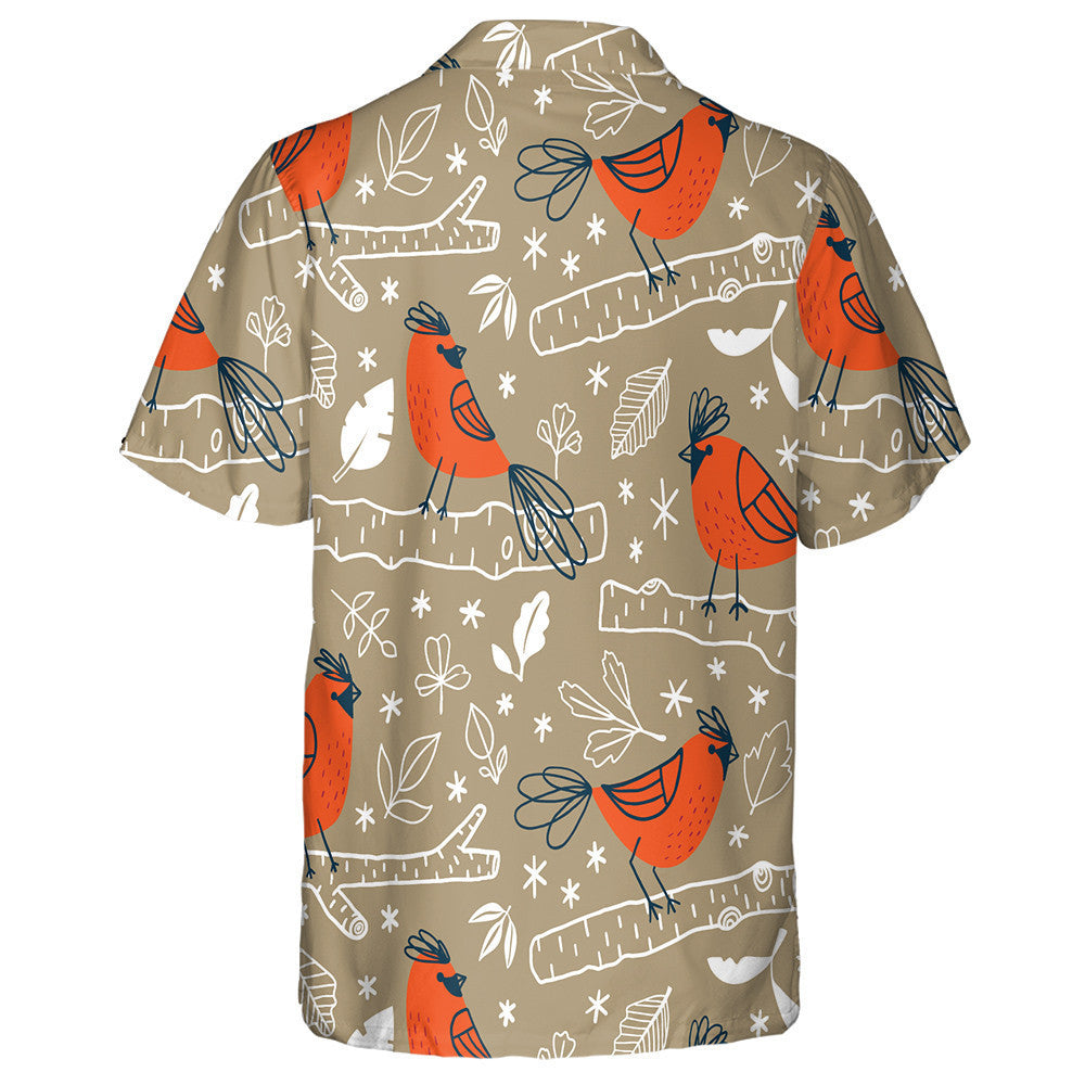 Little Cartoon Red Cardinal Bird And Branches Hawaiian Shirt, Hawaiian Shirt Gift, Christmas Gift