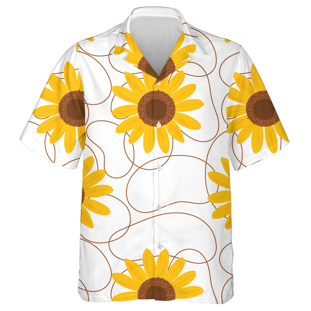 Brown Lines With Sunflower On White Background Hawaiian Shirt, Hawaiian For Gift