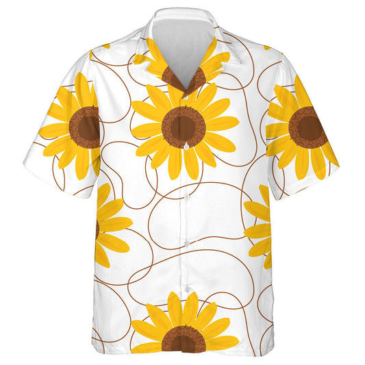 Brown Lines With Sunflower On White Background Hawaiian Shirt, Hawaiian For Gift