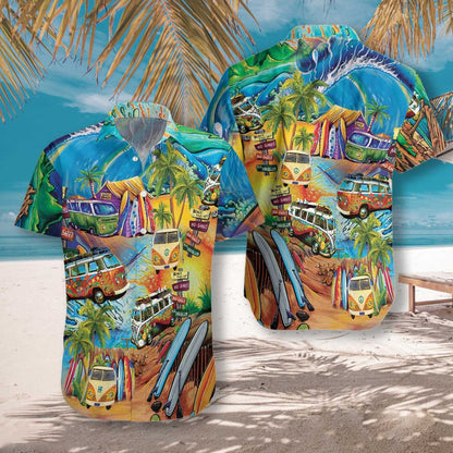 Hippie Bus Discover The World Lovely Design Hawaiian Shirt, Hawaiian Shirt Gift, Christmas Gift
