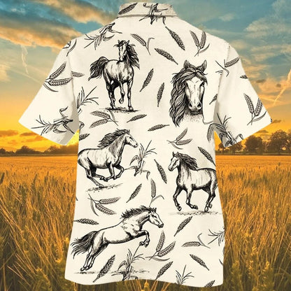 Black And White Horses Run On The Farm Lovers Hawaiian Shirt, Hawaiian Shirt Gift, Christmas Gift