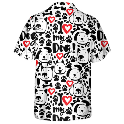 Love My Dog Hearts And Funny Dog Faces Hawaiian Shirt, Hawaiian Shirt Gift, Christmas Gift