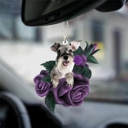 Schnauzer In Purple Rose Car Hanging Ornament, Christmas Decoration