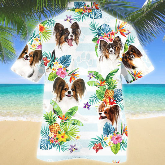 The Cutest Papillon Dog Tropical Flower And Leaves Hawaiian Shirt, Hawaiian Shirt Gift, Christmas Gift
