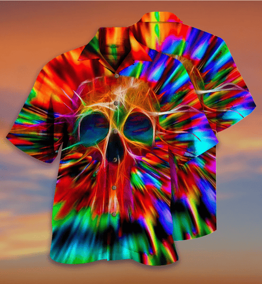 Skull Rainbow Color Awesome Background Design Hawaiian Shirt,Hawaiian Shirt Gift, Christmas Gift