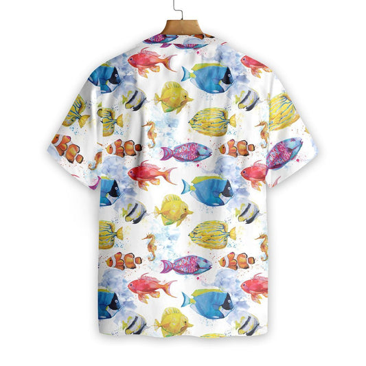 Fish Water Color On White Background Pattern Hawaiian Shirt, Hawaiian Shirt Gift, Christmas Gift